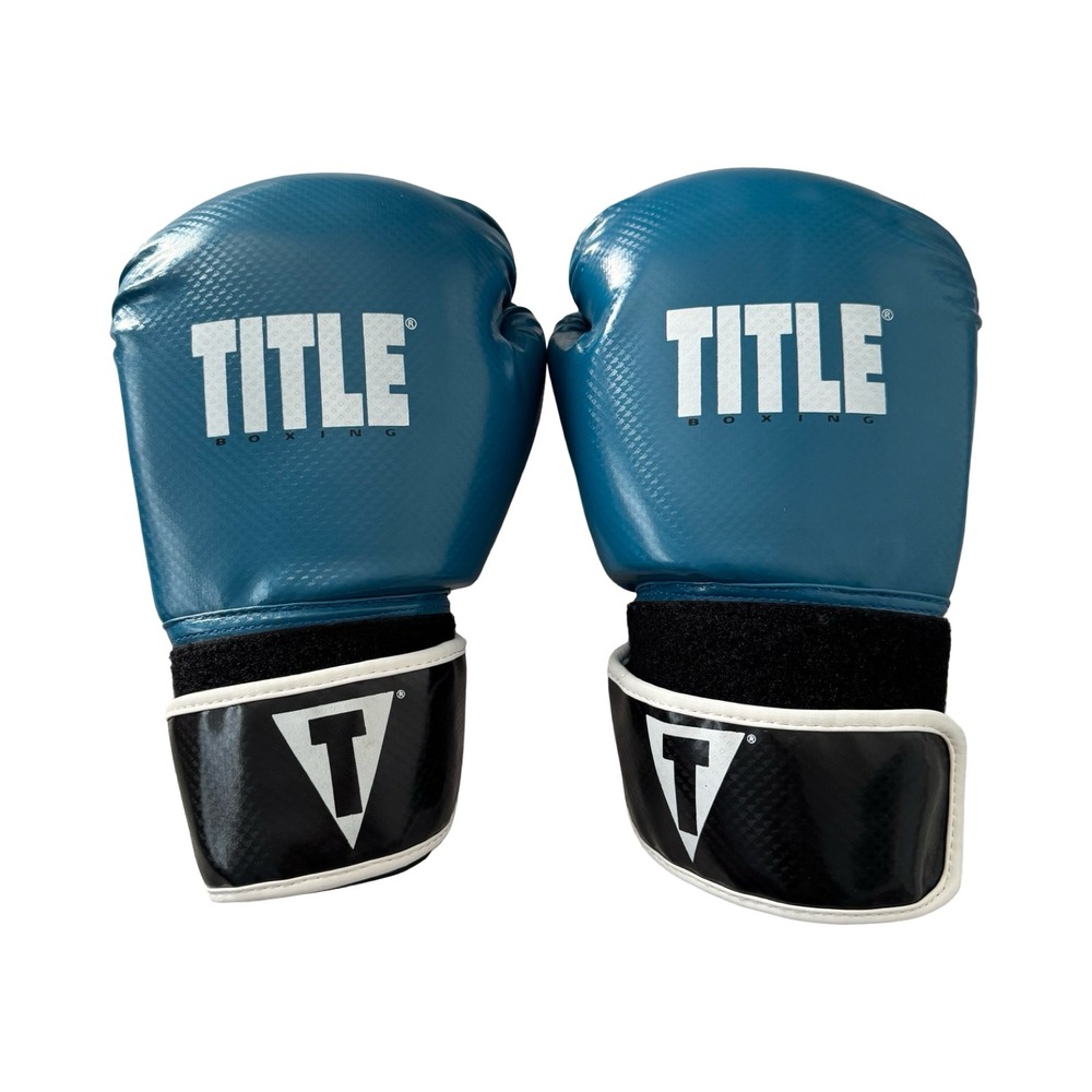 Title Boxing Training Gloves Teal Blue Black Carbon Fiber Textured Hook & Loop M